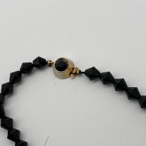 Vintage 1950s Black Faceted Glass 50” Sautoir Necklace Gold Tone Box Clasp